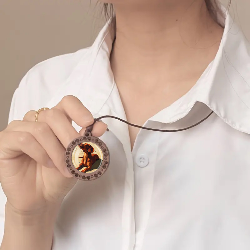 Vintage Bohemian Necklace with Natural Wood Pendant